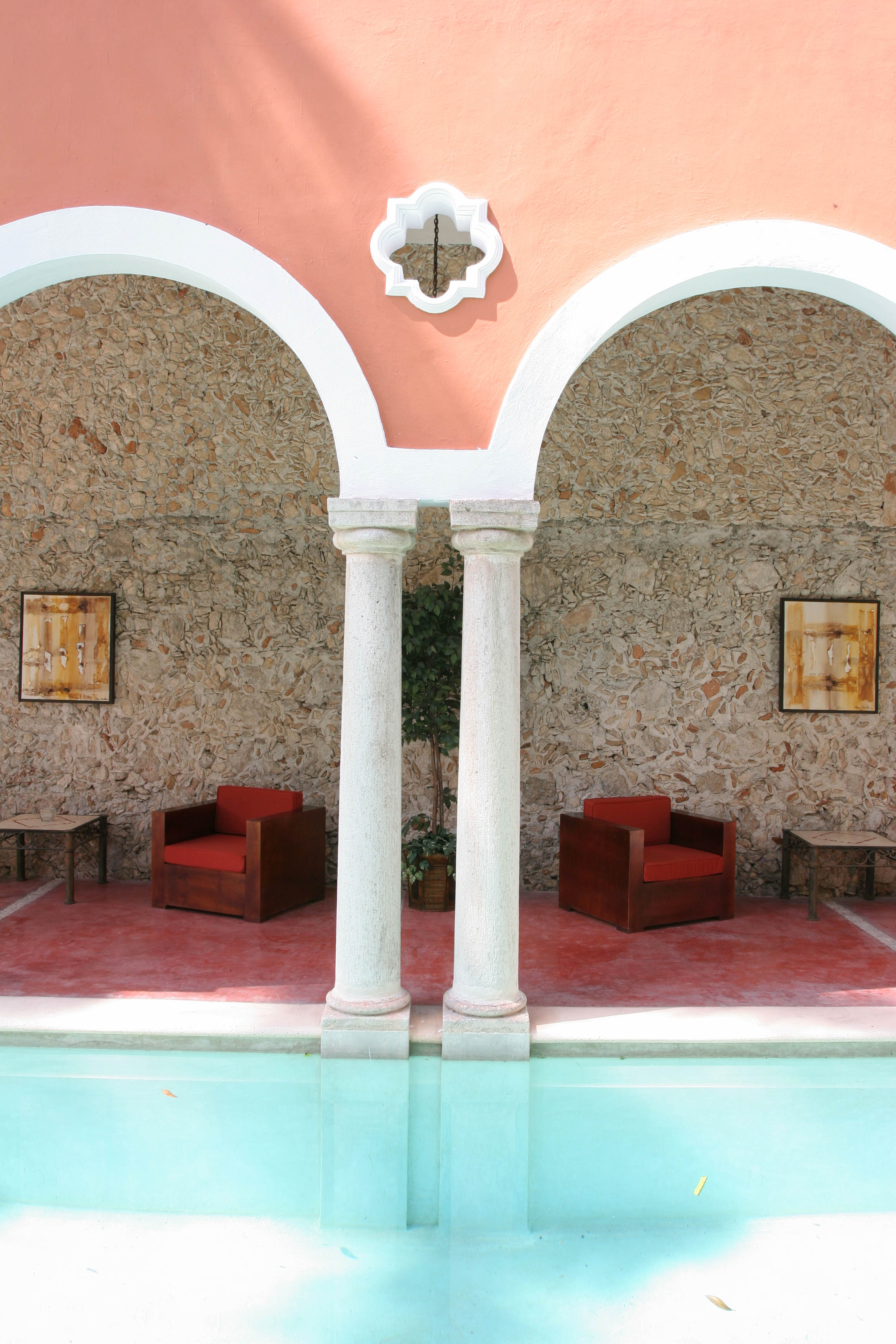 Arched lounge at night, Hotel Hacienda Mérida